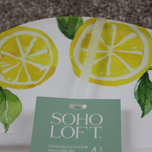 Soho Loft Dinner Plates Lemon White Yellow Set of 4 Melamine 10.5" Summer NWT - Picture 4 of 7